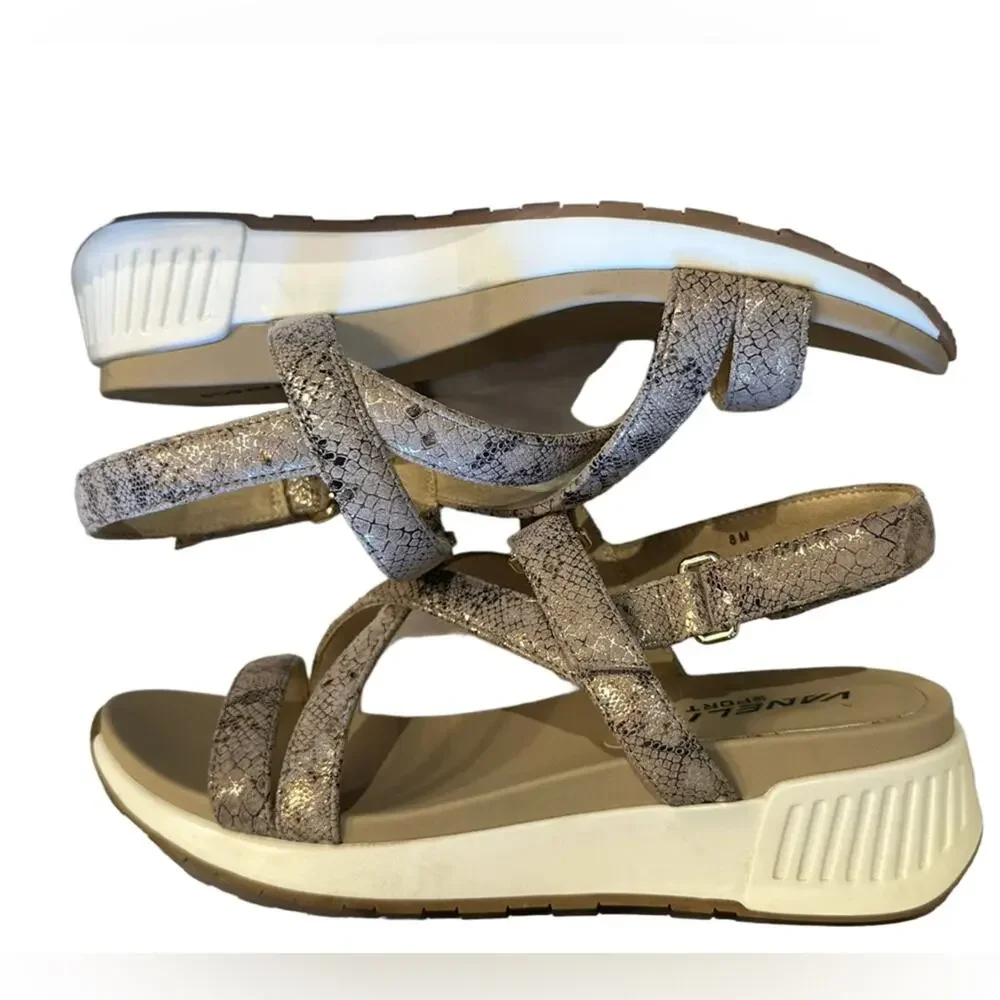 Vaneli Women’s Size 8 Snake Print Sandals Natural/Gold tones